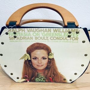 Handmade out of vintage vinyl purse green sleeves 70s